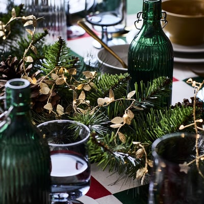 STRÅLA LED világító füzér, 40 égős, elemes levél/aranyszínű