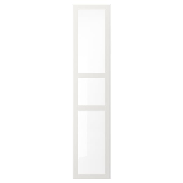 TYSSEDAL fehér szekrényajtó. Klasszikus panelkialakítás, puha élek és üveg középpont.