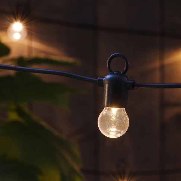 UTSUND LED világító füzér 12 égővel, kültéri/elemes fekete