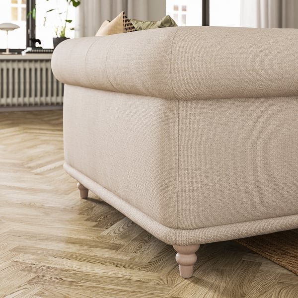 VISKAFORS bézs kanapé, puha, kerek forma, könnyű fa lábak, hangulatos és klasszikus design.