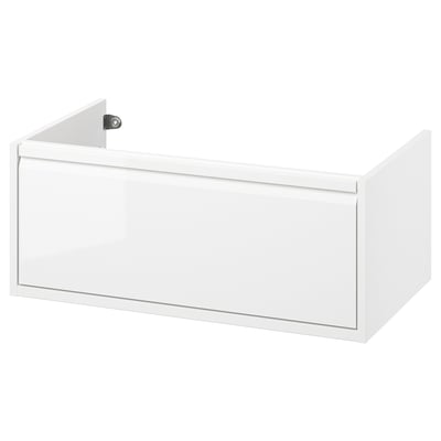 ÄNGSJÖN white bathroom drawer unit. Modern, minimalist design with integrated handles and full drawer.