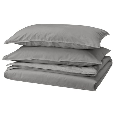 Grey ÄNGSLILJA bedding set, folded. Soft cotton, smooth texture, rectangular shape.