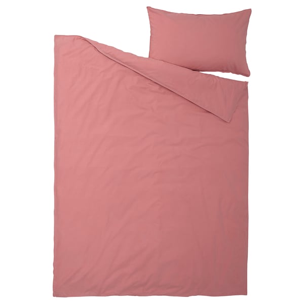 Pink ÄNGSLILJA cotton bed set, includes duvet and pillowcase, plain design.