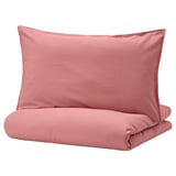 Pink cotton duvet set, soft, pre-washed, rectangular shape.