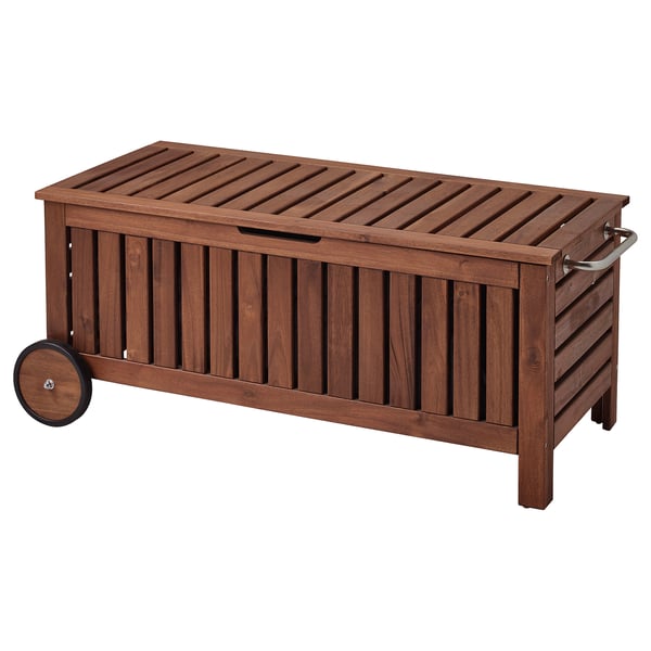 Applaro Storage Bench Outdoor Brown Stained Brown Ikea Ireland Besides storing away your gardening tools and plant pots, this storage bench also works as an extra seat or to put things on.for added durability and so you.
