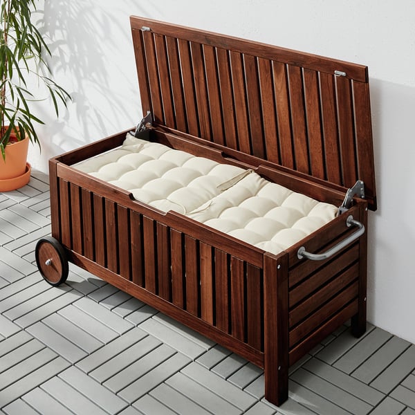 Applaro Storage Bench Outdoor Brown Stained Brown Ikea Ireland This beautiful bench with cushion is ideal for use as a decorative piece, living room or hallway.