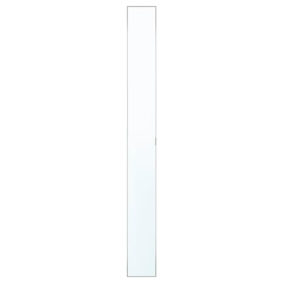 ÅHEIM mirror door, sleek and tall, rectangular shape, reflective surface, silver frame, glass center, stylish design.