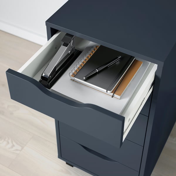 ALEX Drawer unit on castors, black-blue, 36x76 cm