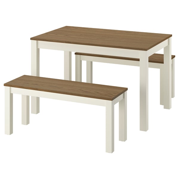 ÅLHULT / ÅLHULT Table and 2 benches, beige/brown/beige/brown, 120x80 cm