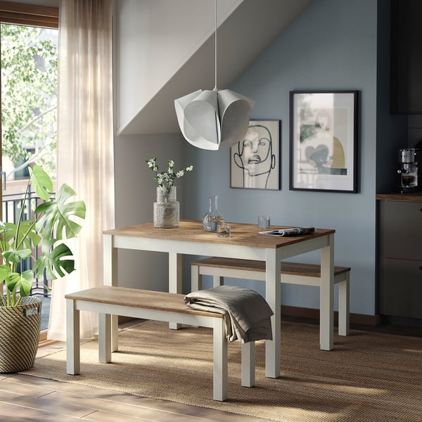 ÅLHULT / ÅLHULT Table and 2 benches, beige/brown/beige/brown, 120x80 cm