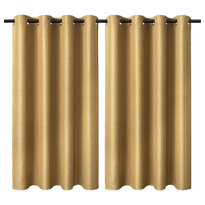 ANNAKAJSA Room darkening curtains, 1 pair, yellow-brown/with eyelets, 145x165 cm
