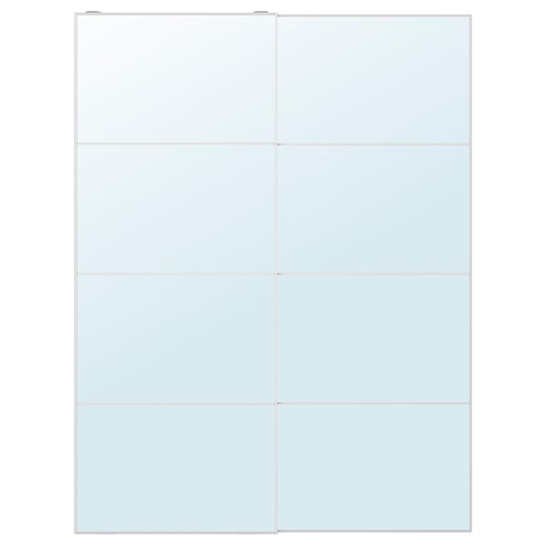 White AULI mirror panels with aluminum frame, four glass sections for sliding doors.