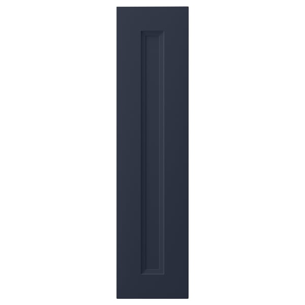 A dark blue AXSTAD kitchen cabinet door with a smooth, rectangular design and an inset panel.