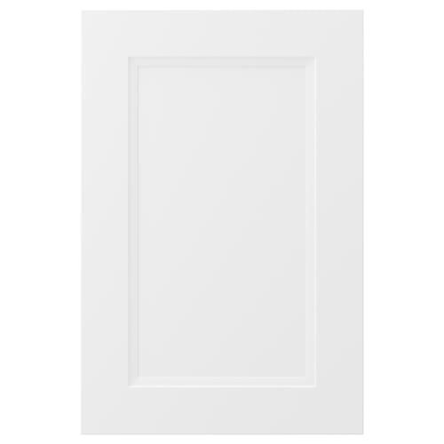 The AXSTAD kitchen door is white with a simple, inset panel design and soft lines, made from fiberboard with foil surfaces.