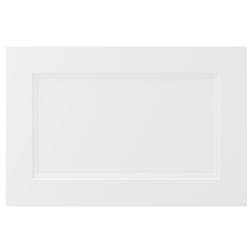 AXSTAD: white kitchen door with soft lines and inset panel. Matt surface, plastic foil front, recycled material.