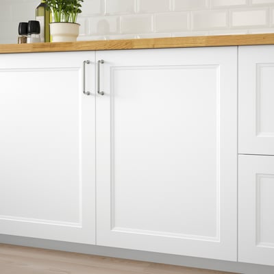 This image the white AXSTAD kitchen door with a smooth, matte finish, soft lines, and inset panel design.