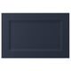 A dark blue rectangular kitchen cabinet door with an inset panel and smooth lines.