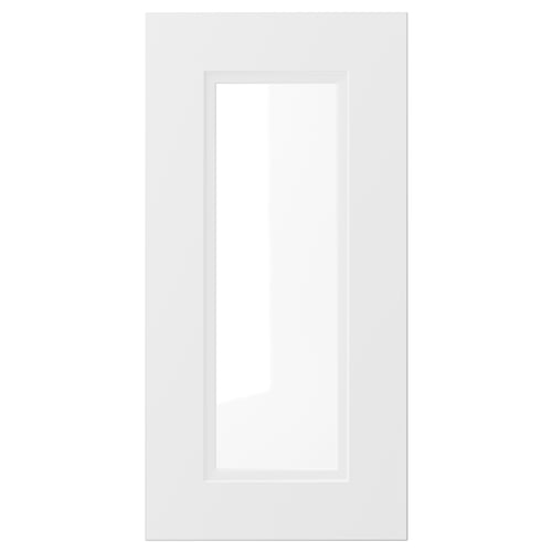 AXSTAD white cabinet door, featuring soft lines and inset panel design, made from plastic and tempered glass.