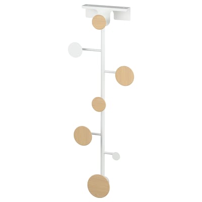 BÄRFIS wooden coat hanger: sleek white frame, adjustable bamboo knobs, modern design for organizing kids’ rooms.