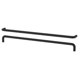 Two black, l-shaped handles for drawers or cabinets, with smooth edges and a modern appearance.