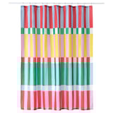 BANJANTRÄD shower curtain. Multi-color blocks. Recycled polyester. Rectangular shape. Fresh bathroom decor.