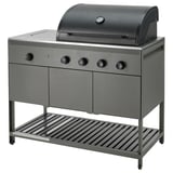 BÅTSKÄR: modern grey outdoor kitchen with gas grill, storage, & side burner. Stainless steel & powder-coated steel. Rectangular, sleek design.