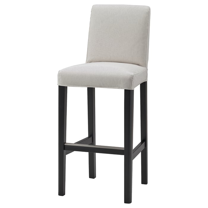 BERGMUND bar stool with backrest, black/Kolboda beige/dark grey, 75 cm