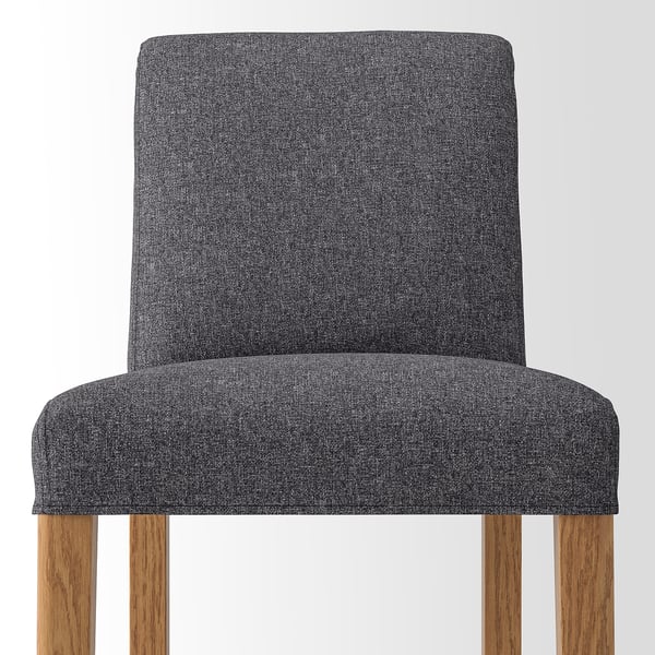A grey upholstered bar stool with a wooden base, high back, and a clean, modern design, standing against a white background.