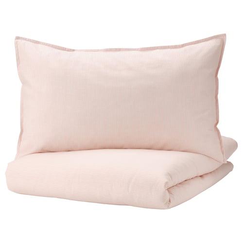 BERGPALM duvet set, pale pink, striped, rectangular shape, made from soft cotton.