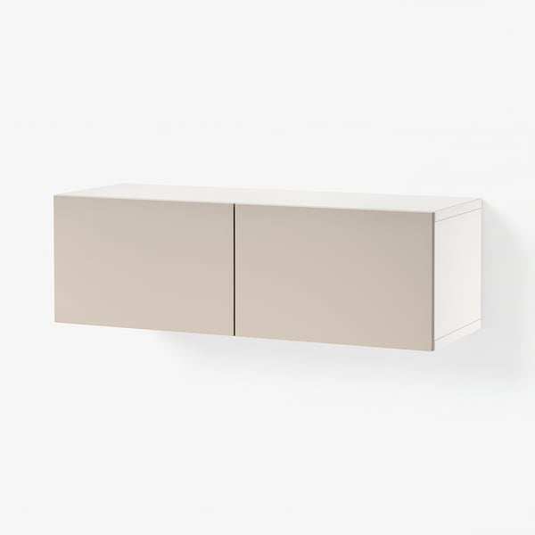 BESTÅ Shelf unit with doors, white/Lappviken light grey/beige, 120x42x38 cm