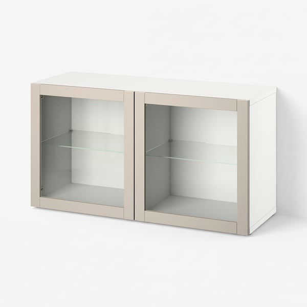 BESTÅ Shelf unit with doors, white/Sindvik light grey-beige, 120x42x64 cm