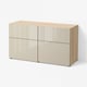 BESTÅ Storage combination w doors/drawers, white stained oak effect/Selsviken high-gloss/beige, 120x42x65 cm