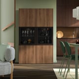 BESTÅ Storage combination w glass doors, black-brown Lappviken/Sindvik walnut effect, 120x42x193 cm