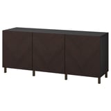 BESTÅ sideboard, dark brown, chevron wood pattern, three doors, sturdy legs, modern design.