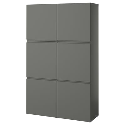 Grey BESTÅ cabinet with six doors for storage. Modern, minimalist design in dark grey, rectangular shape.