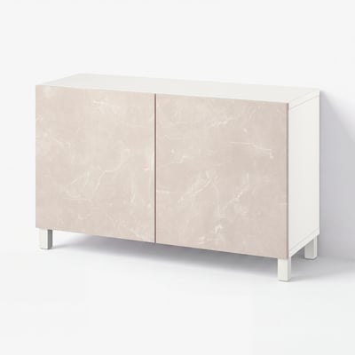 BESTÅ Storage combination with doors, white Bergsviken/Stubbarp/beige marble effect, 120x42x74 cm
