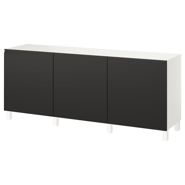 White & black ikea BESTÅ sideboard with 3 doors & adjustable shelves.