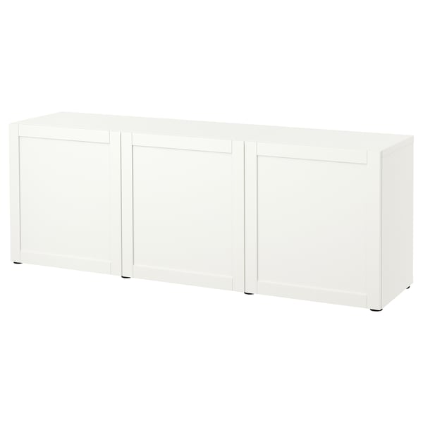 A white BESTÅ sideboard with three doors, offering storage space.