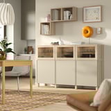 BESTÅ Storage combination with doors, white stained oak effect/Krukmakare beige, 180x42x112 cm