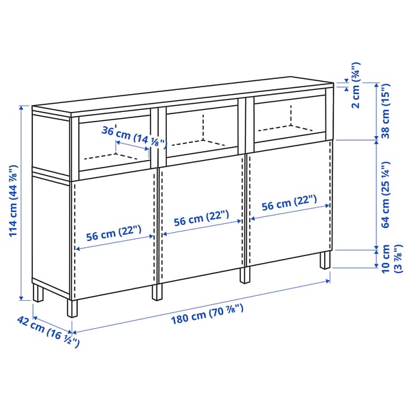 Illustration with measurements for the product: BESTÅ.