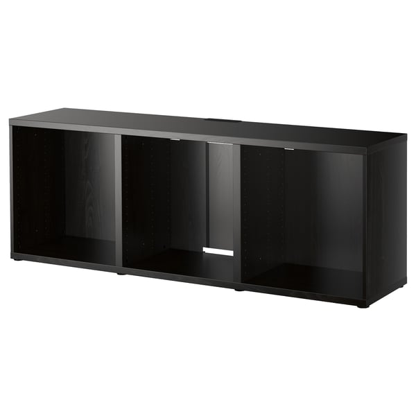 An ikea BESTÅ black tv bench with adjustable feet.