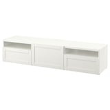 A white BESTÅ tv bench featuring sleek design with drawers and cable management.