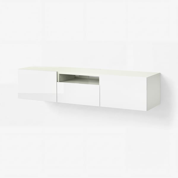 BESTÅ TV bench, white/Selsviken high-gloss white, 180x42x39 cm