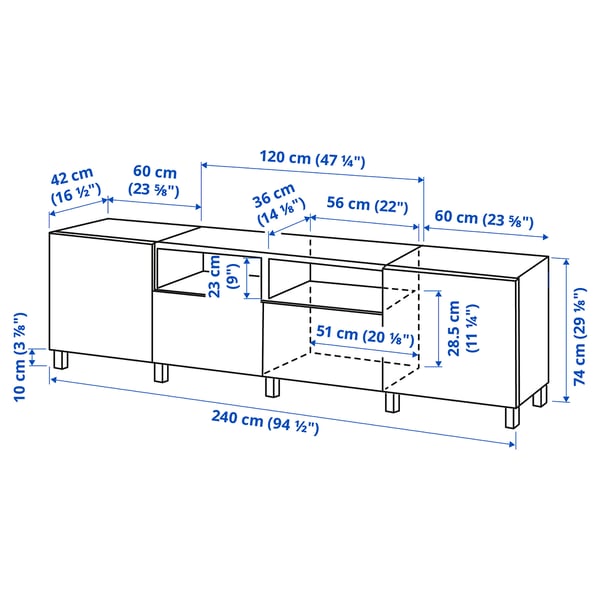 Illustration with measurements for the product: BESTÅ.