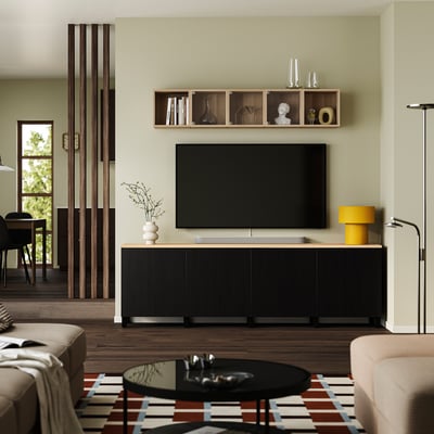 BESTÅ TV bench with doors, black-brown/Lappviken/Stubbarp black-brown, 240x42x76 cm