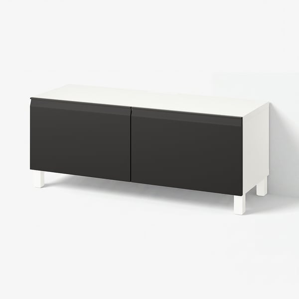 BESTÅ TV bench with doors, white/Hammarsmed/Stubbarp anthracite, 120x42x48 cm