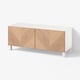 BESTÅ TV bench with doors, white Hedeviken/Stubbarp/oak veneer, 120x42x48 cm