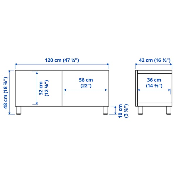 Illustration with measurements for the product: BESTÅ.