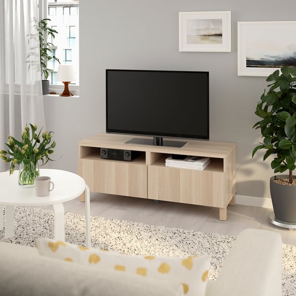 Besta Tv Bench With Drawers Lappviken White Stained Oak Effect