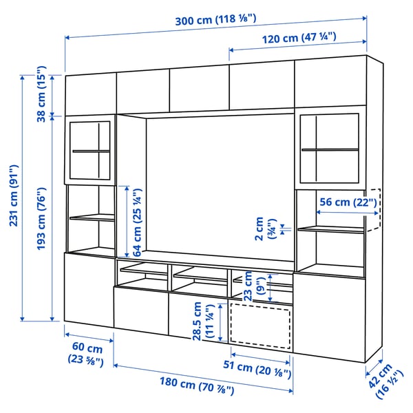Illustration with measurements for the product: BESTÅ.